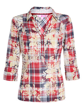 Pure Cotton Checked & Floral Shirt Image 2 of 7