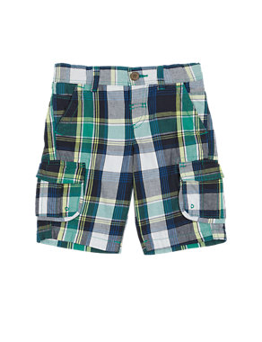Pure Cotton Checked Adjustable Waist Cargo Shorts (1-7 Years) Image 2 of 3