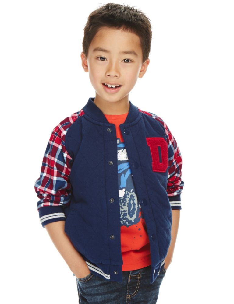 Pure Cotton Checked Baseball Jacket (1-7 Years) 1 of 3