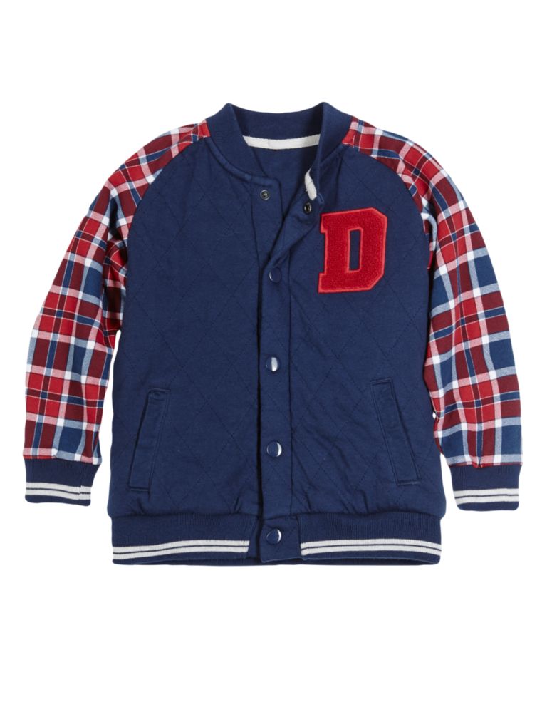 Pure Cotton Checked Baseball Jacket (1-7 Years) 2 of 3