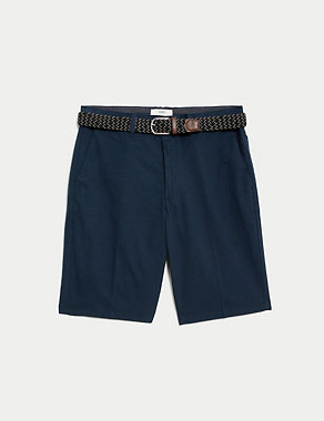 Pure Cotton Checked Belted Chino Shorts Image 2 of 7
