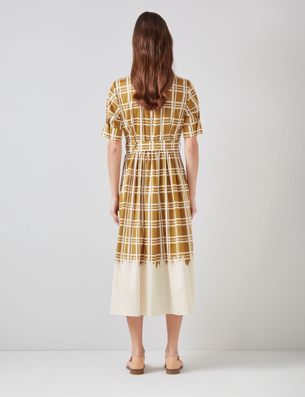 Pure Cotton Checked Belted Midi Shirt Dress 2 of 4