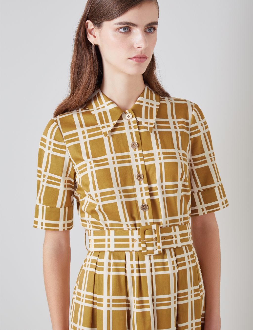 Pure Cotton Checked Belted Midi Shirt Dress 4 of 4