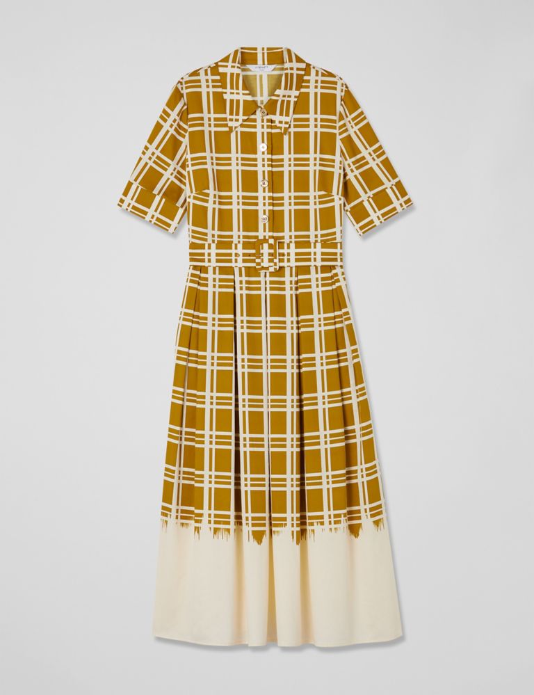 Pure Cotton Checked Belted Midi Shirt Dress 2 of 4