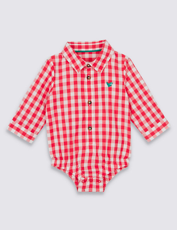 Pure Cotton Checked Bodysuit Image 1 of 2
