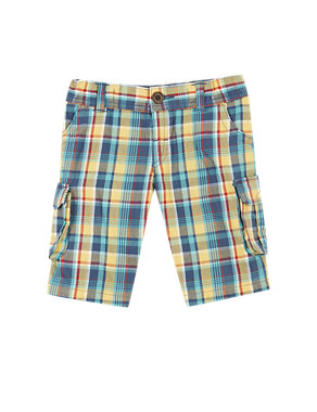 Pure Cotton Checked Cargo Shorts (1-7 Years) Image 2 of 3