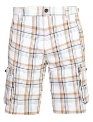Pure Cotton Checked Cargo Shorts Image 2 of 3