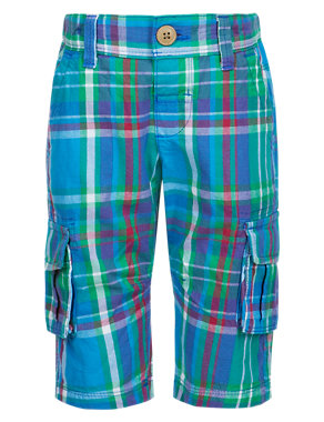 Pure Cotton Checked Cargo Shorts Image 2 of 4