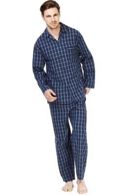 Pure Cotton Checked Drawstring Pyjamas M S Brand M S