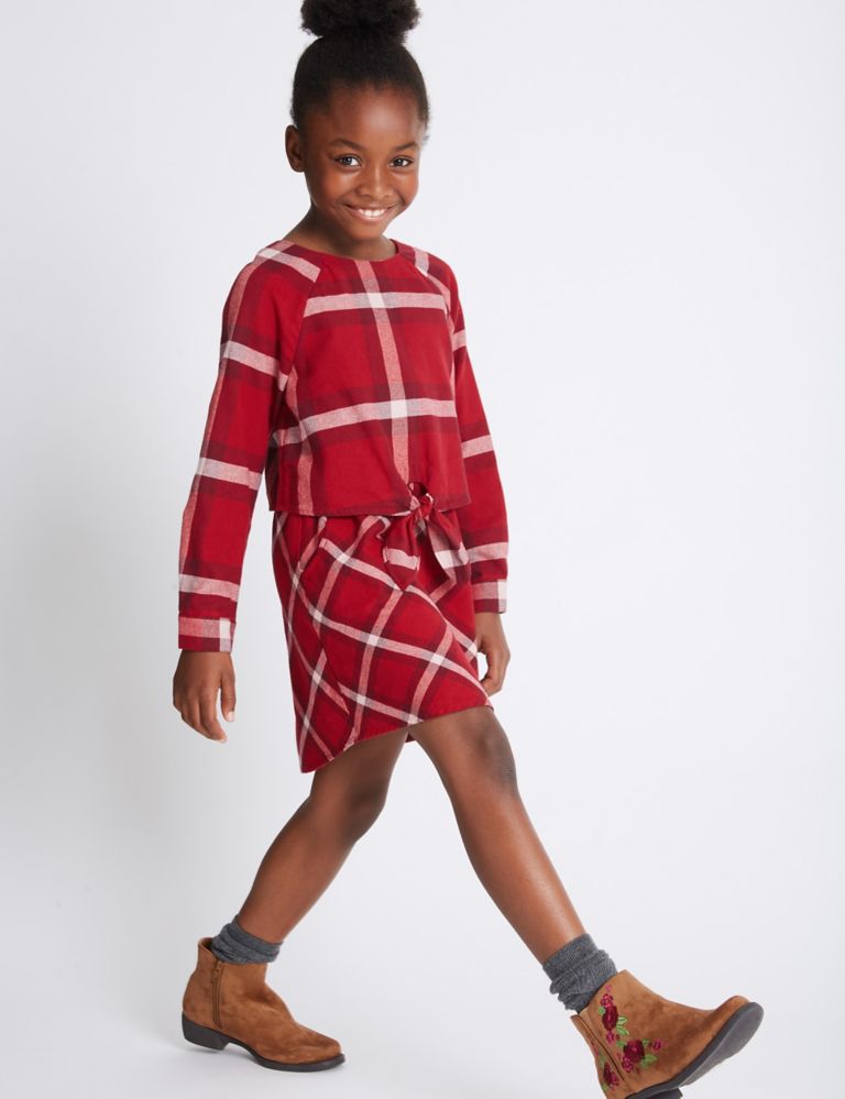 Pure Cotton Checked Dress (3-14 Years) 1 of 5