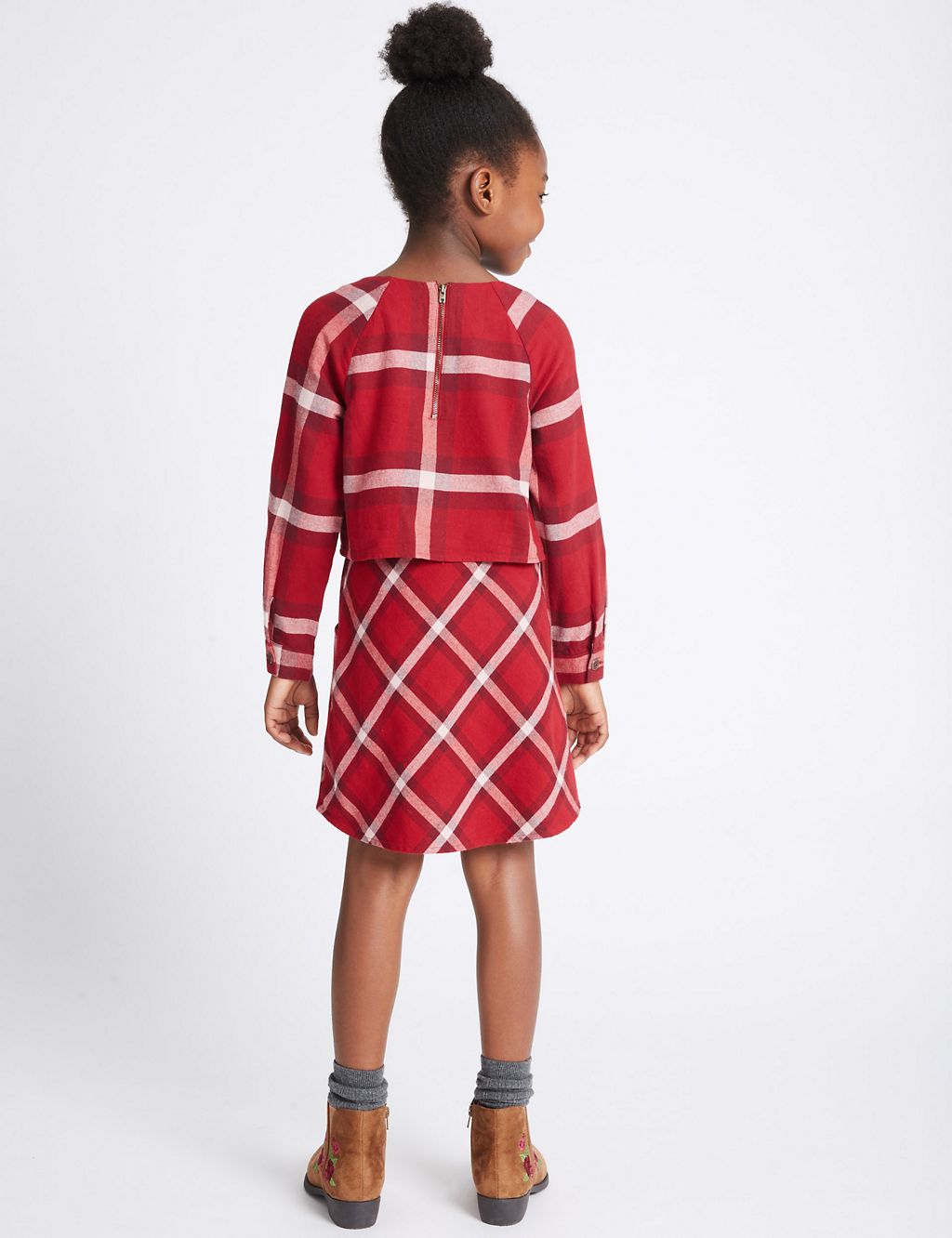 Pure Cotton Checked Dress (3-14 Years) 2 of 5