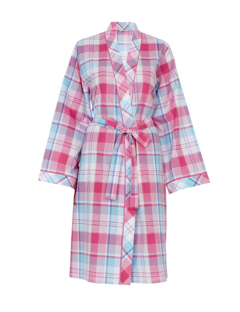 Pure Cotton Checked Dressing Gown 2 of 4