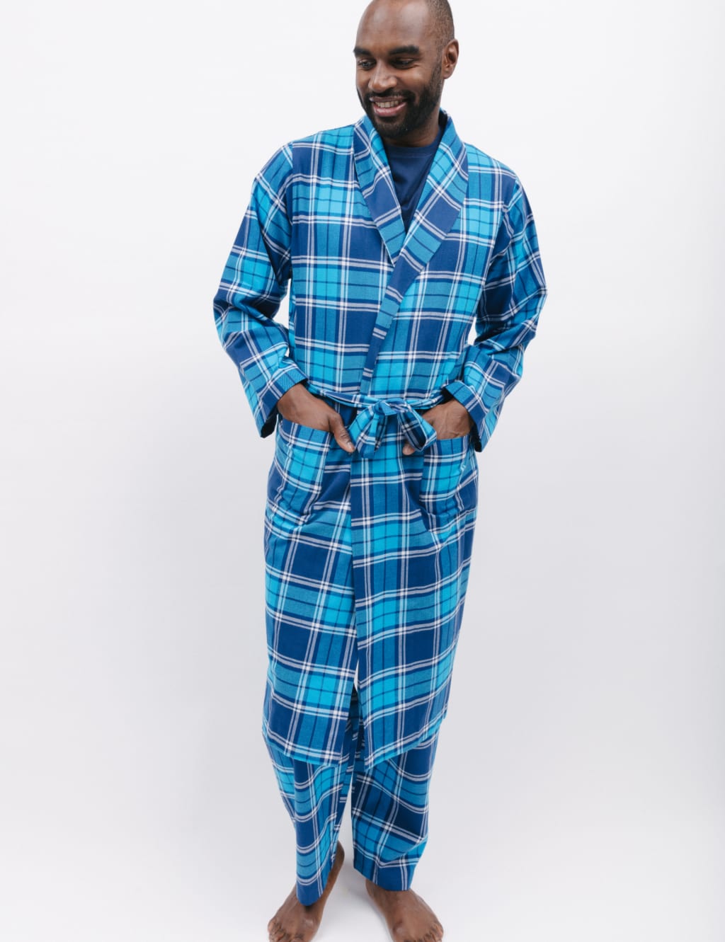 Mens checked shop dressing gown