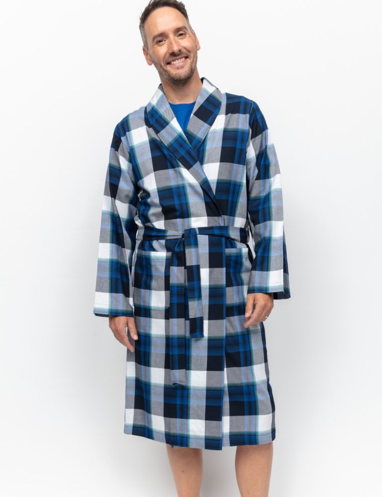 Pure Cotton Checked Dressing Gown 1 of 4
