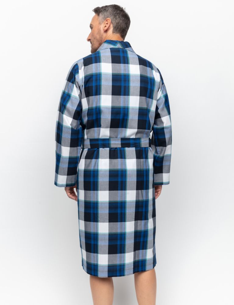 Pure Cotton Checked Dressing Gown 4 of 4