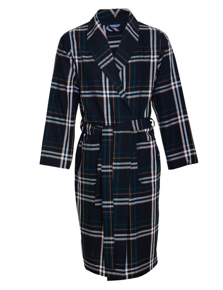 Pure Cotton Checked Dressing Gown 2 of 4