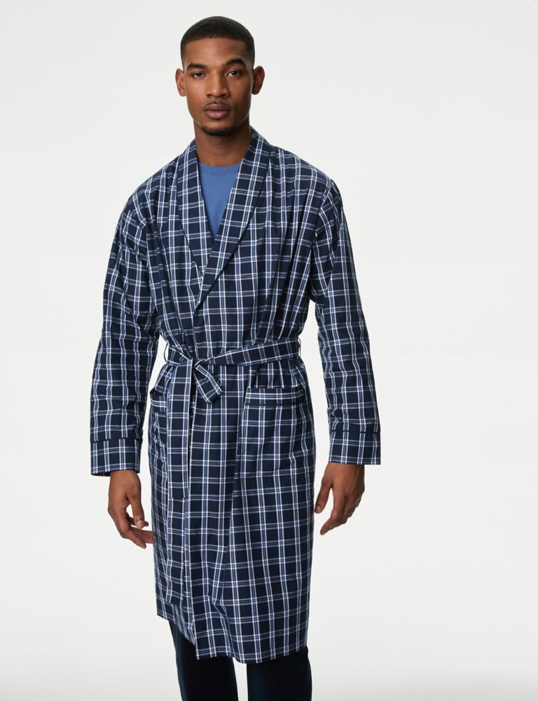 Pure Cotton Checked Dressing Gown 4 of 5