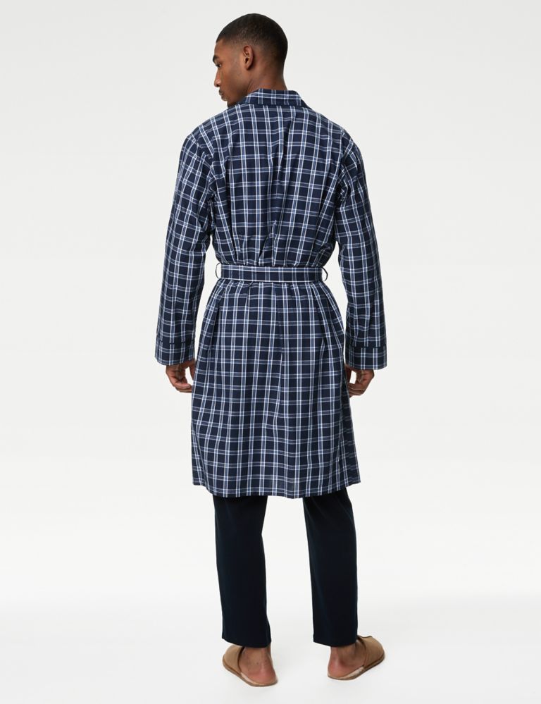 Pure Cotton Checked Dressing Gown 5 of 5
