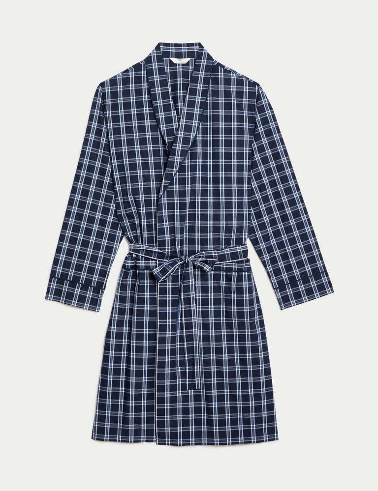 Pure Cotton Checked Dressing Gown 2 of 5