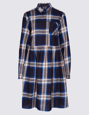 Pure Cotton Checked Drop Waist Dress M S Collection M S