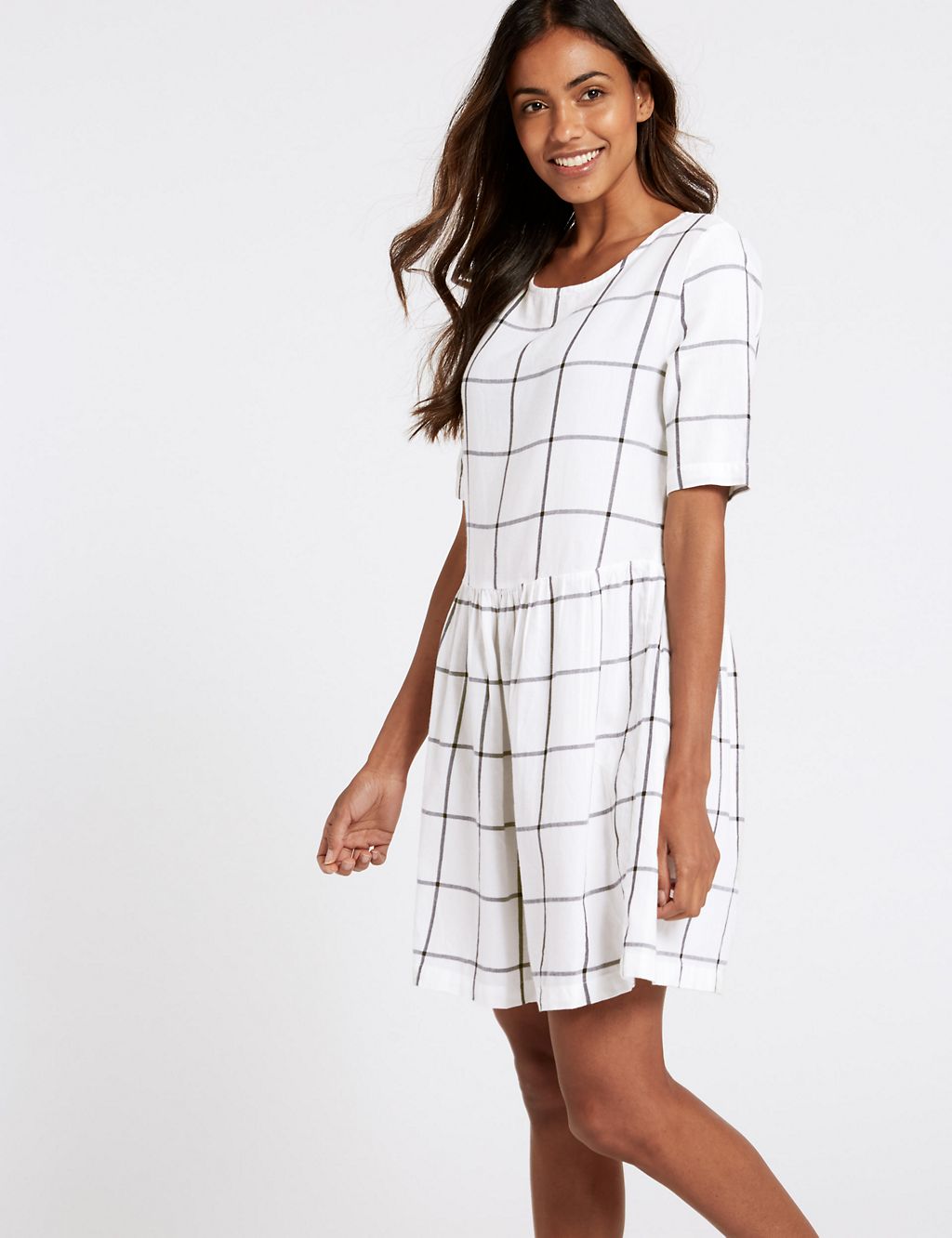 Pure Cotton Checked Drop Waist Dress 2 of 4