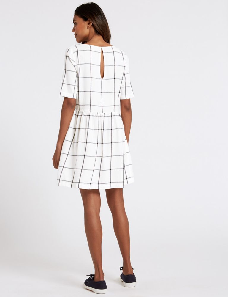 Pure Cotton Checked Drop Waist Dress 4 of 4