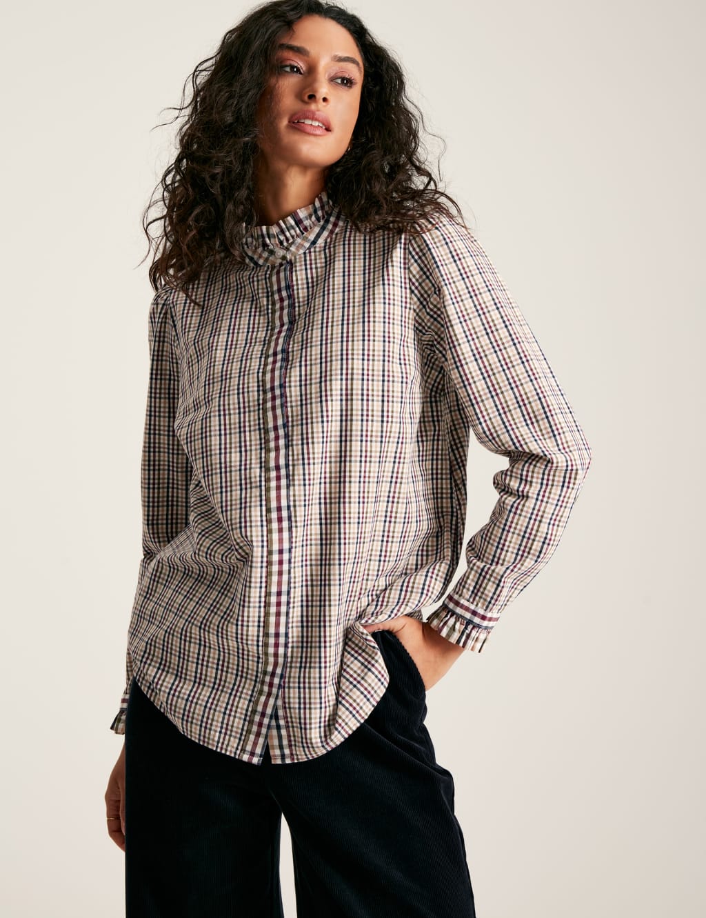 High collar best sale ruffle shirt