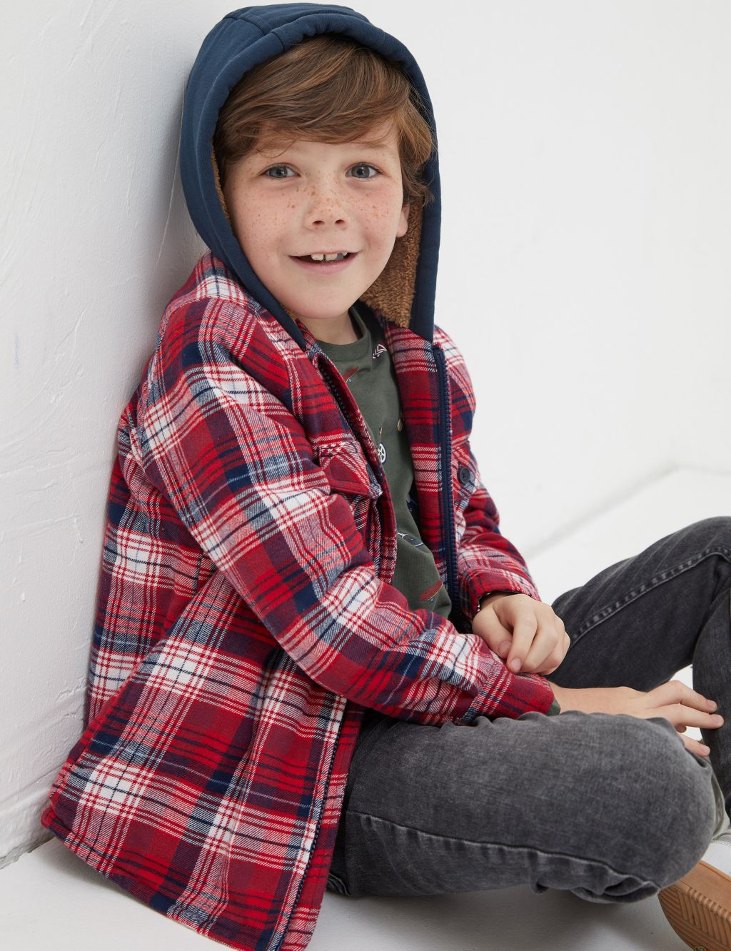 Pure Cotton Checked Hooded Shacket (3-13 Yrs) 3 of 4