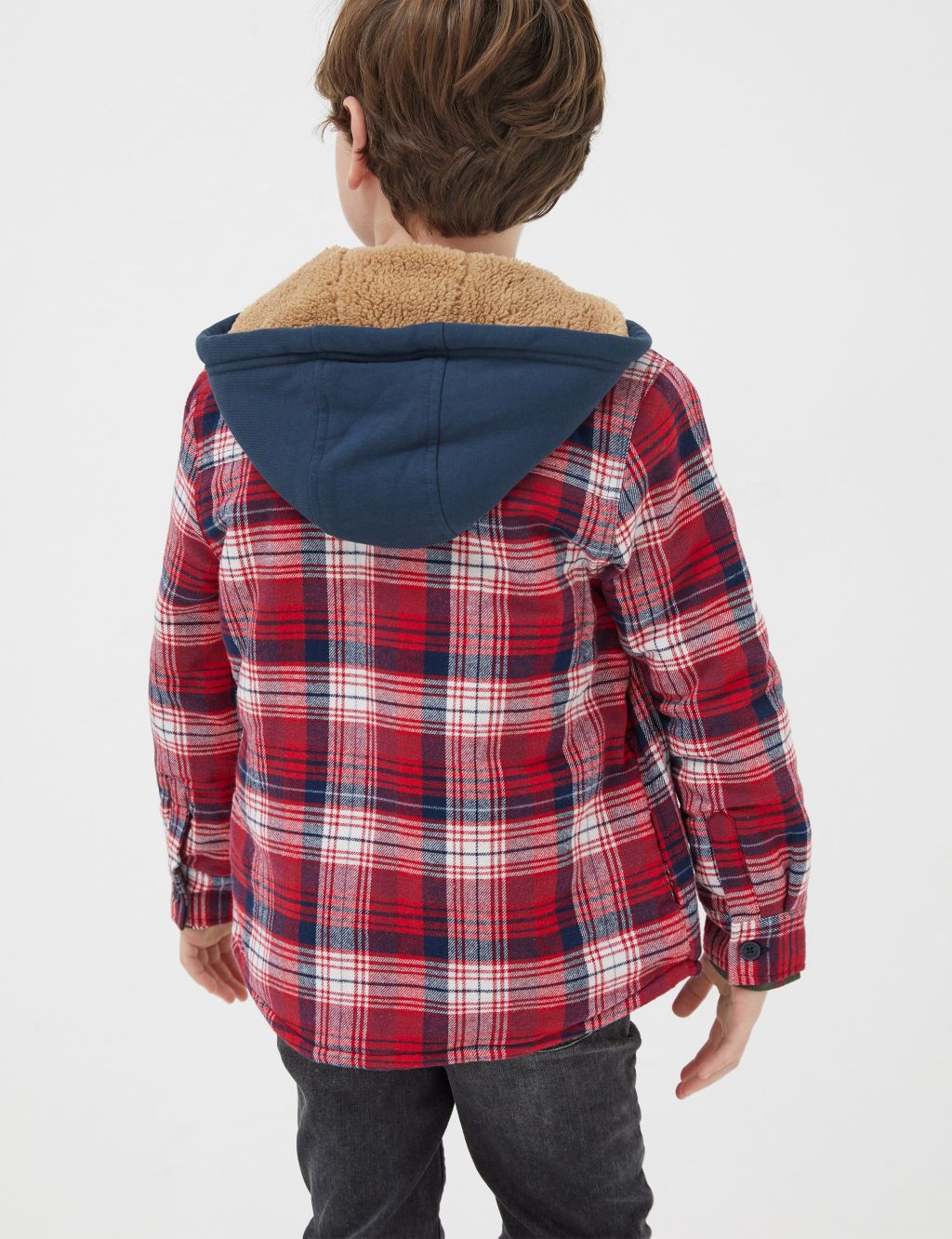 Pure Cotton Checked Hooded Shacket (3-13 Yrs) 2 of 4