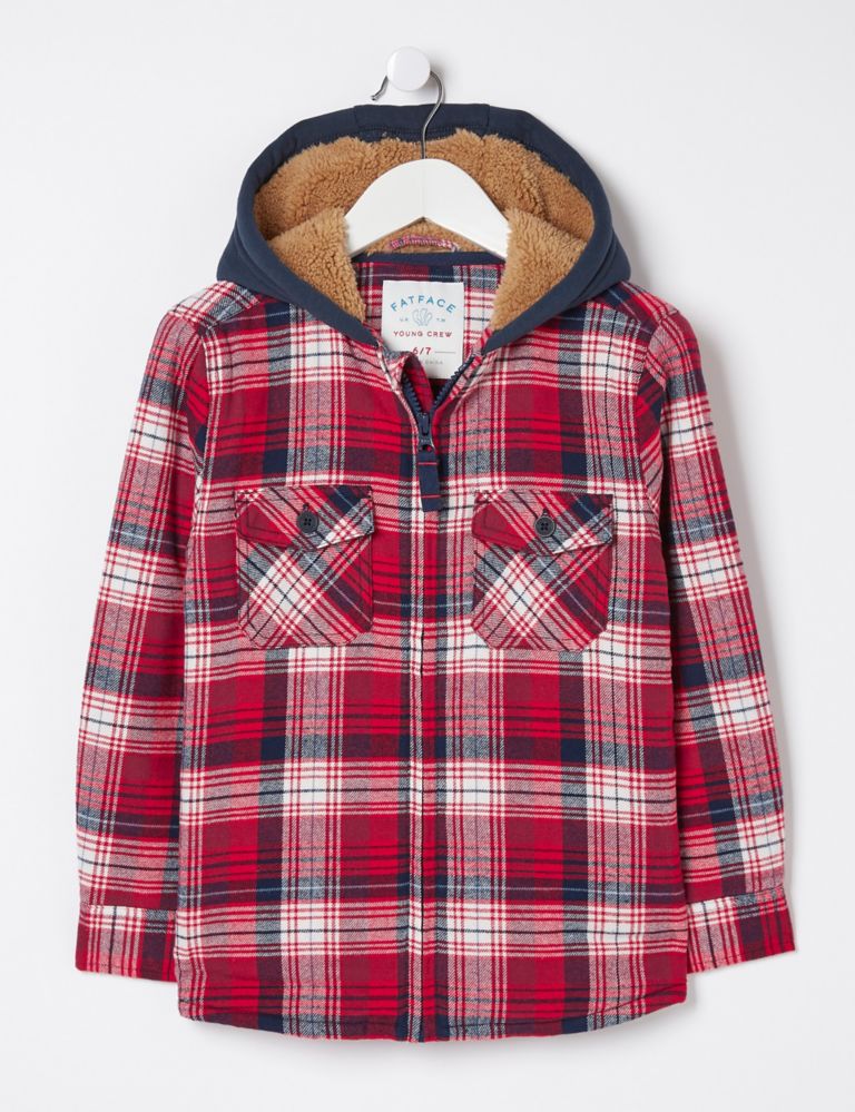 Pure Cotton Checked Hooded Shacket (3-13 Yrs) 2 of 4