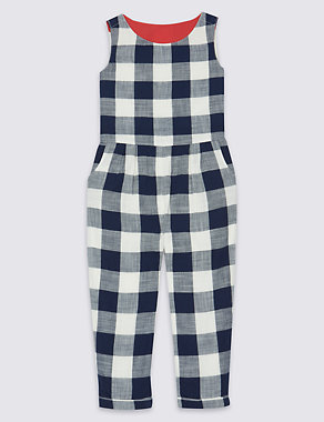 Pure Cotton Checked Jumpsuit (3 Months - 5 Years) Image 2 of 3