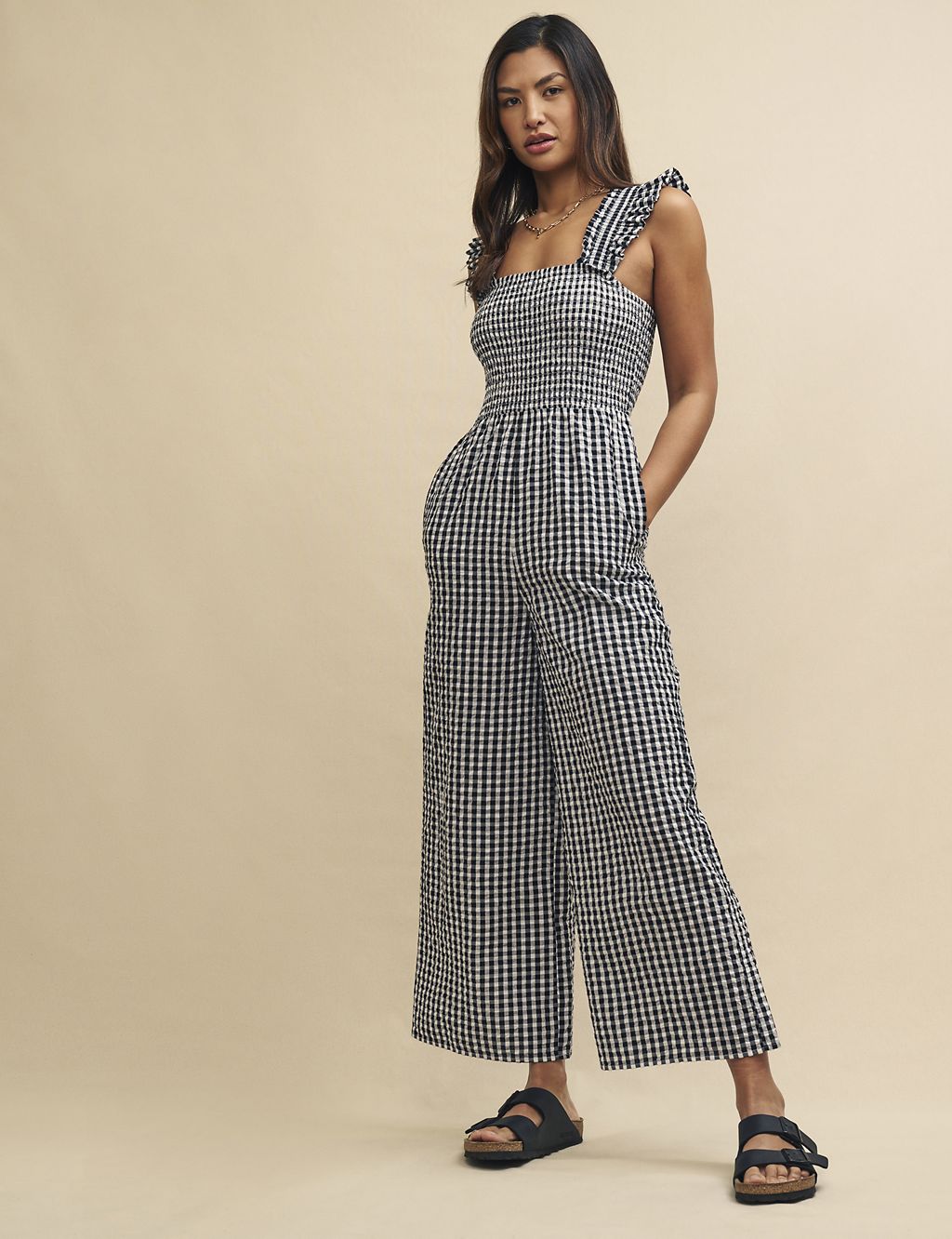 Pure Cotton Checked Jumpsuit 3 of 5