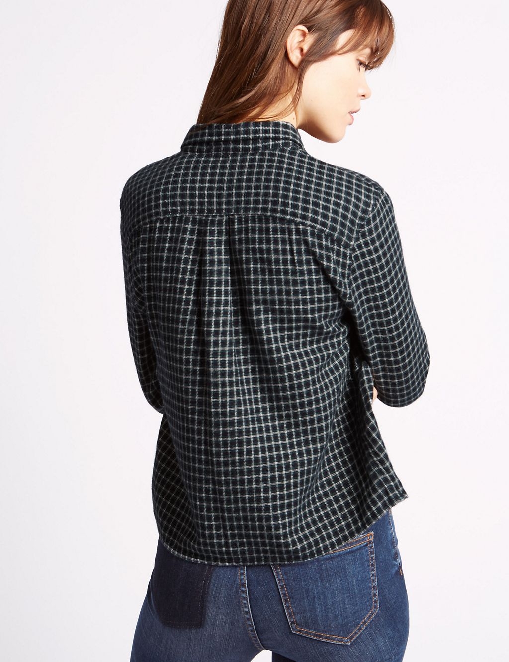 Pure Cotton Checked Long Sleeve Blouse 4 of 4