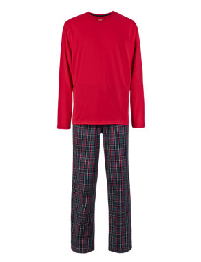 Pure Cotton Checked Long Sleeve T-Shirt & Checked Trousers Set with Bag Image 2 of 4