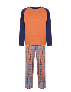 Pure Cotton Checked Long Sleeve T-Shirt & Trousers Set Image 2 of 4