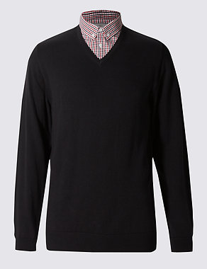 Pure Cotton Checked Mock Shirt Jumper Image 2 of 3