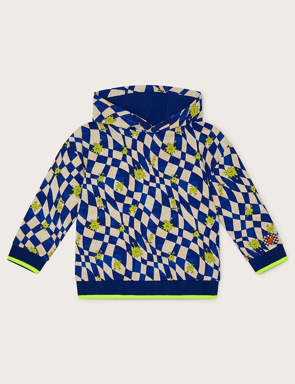 Pure Cotton Checked Monster Hoodie (3-13 Yrs) 1 of 4