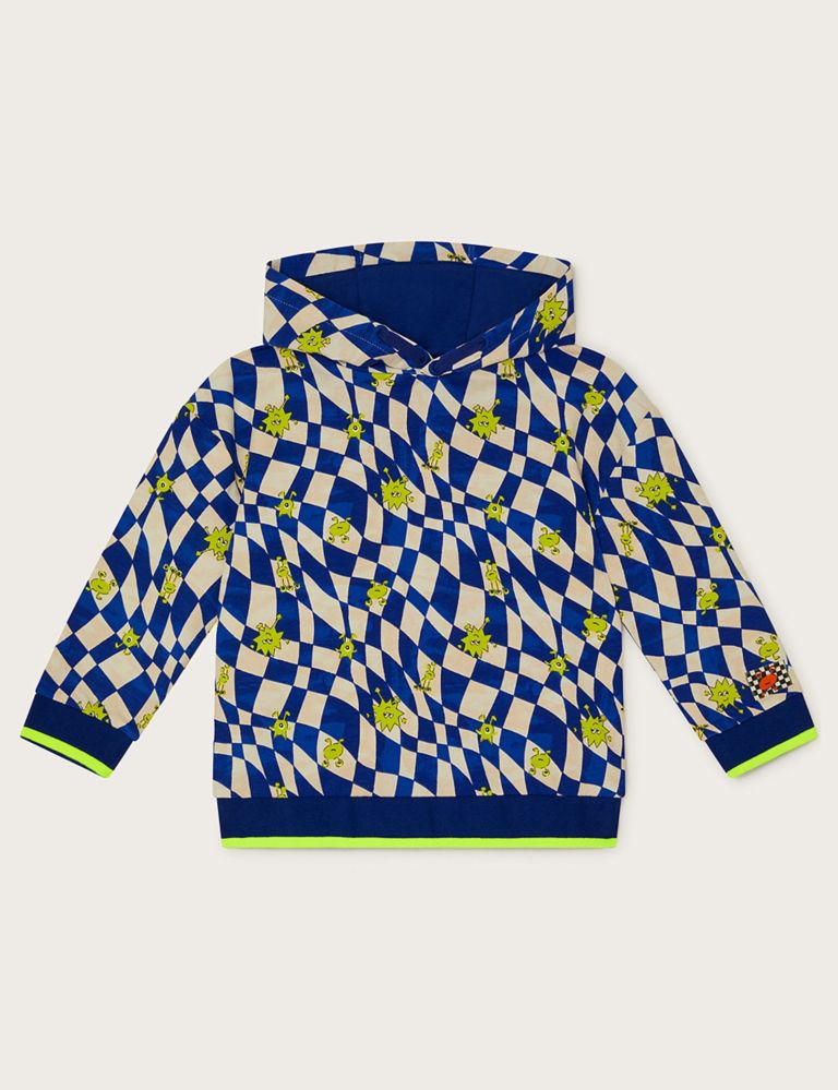 Pure Cotton Checked Monster Hoodie (3-13 Yrs) 2 of 4