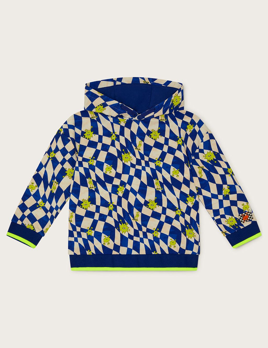 Pure Cotton Checked Monster Hoodie (3-13 Yrs) 1 of 4