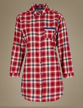 Pure Cotton Checked Nightshirt Image 2 of 4