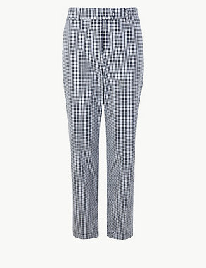 Pure Cotton Checked Peg Trousers Image 2 of 5
