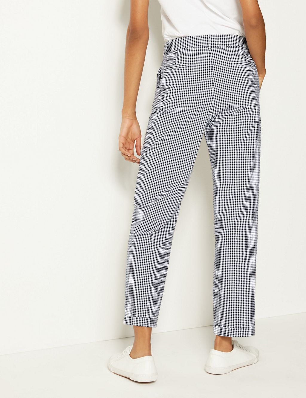 Pure Cotton Checked Peg Trousers 2 of 5