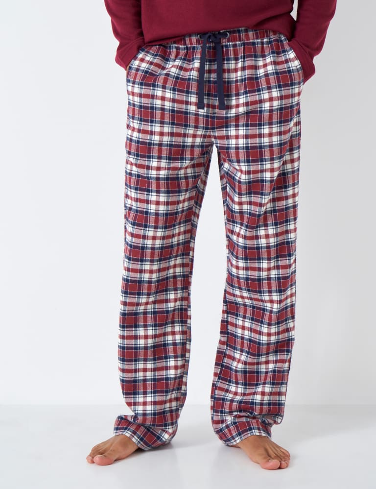 Long blue checked 100% cotton flannel pyjama bottoms, Pyjamas and  Loungewear