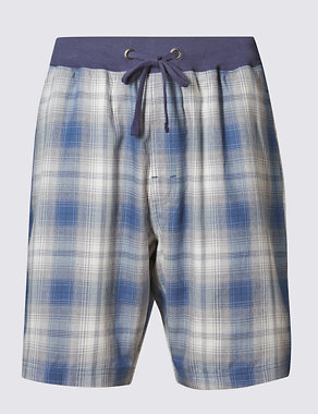 Pure Cotton Checked Pyjama Shorts Image 2 of 3