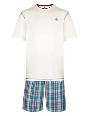 Pure Cotton Checked Pyjama Shorts Set Image 2 of 4