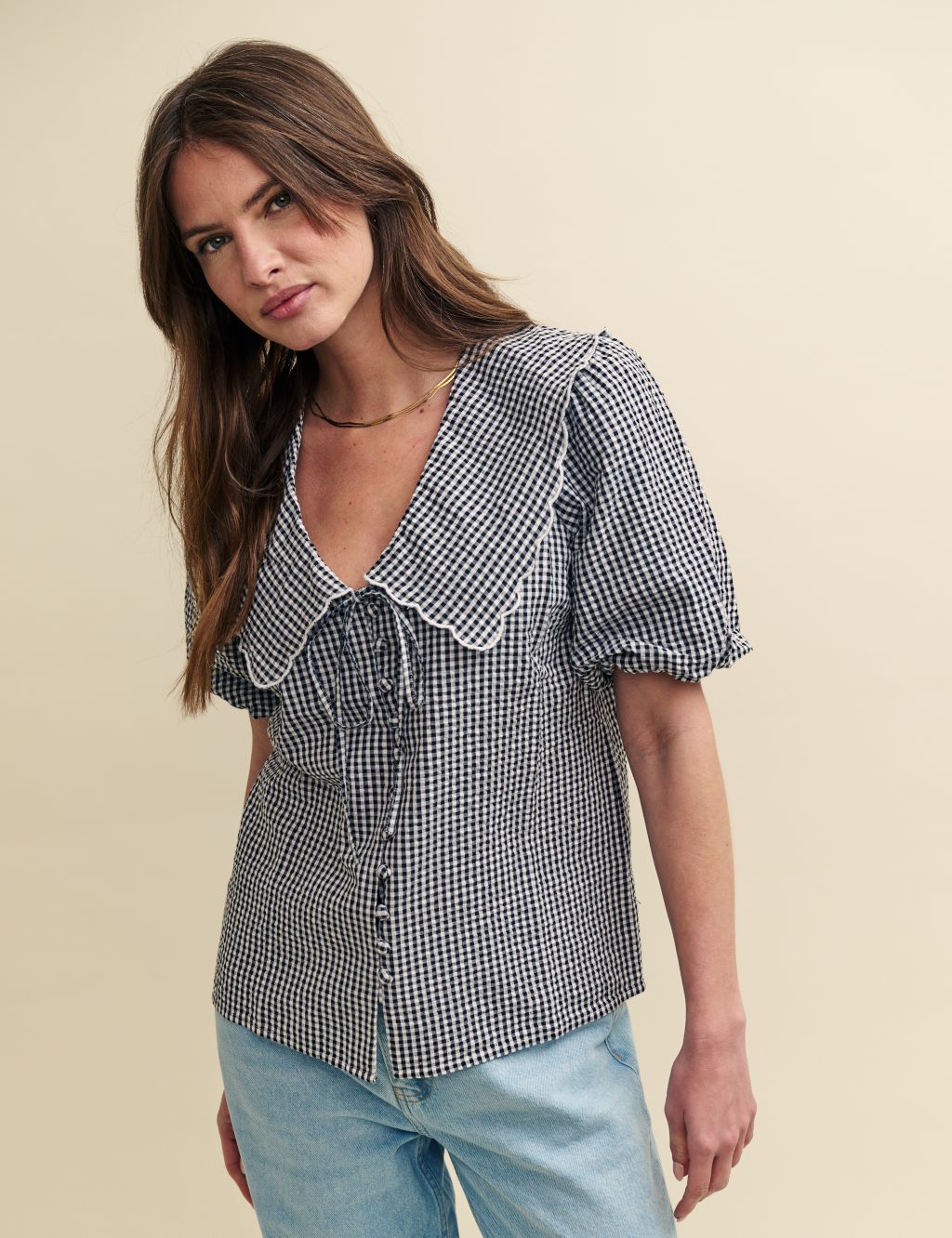 Pure Cotton Checked Relaxed Blouse 3 of 6