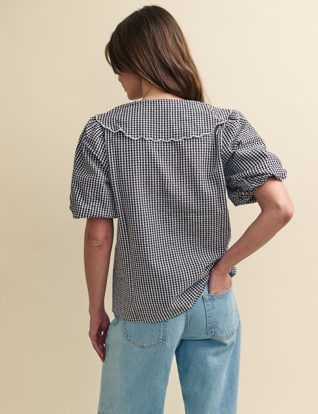 Pure Cotton Checked Relaxed Blouse 1 of 6