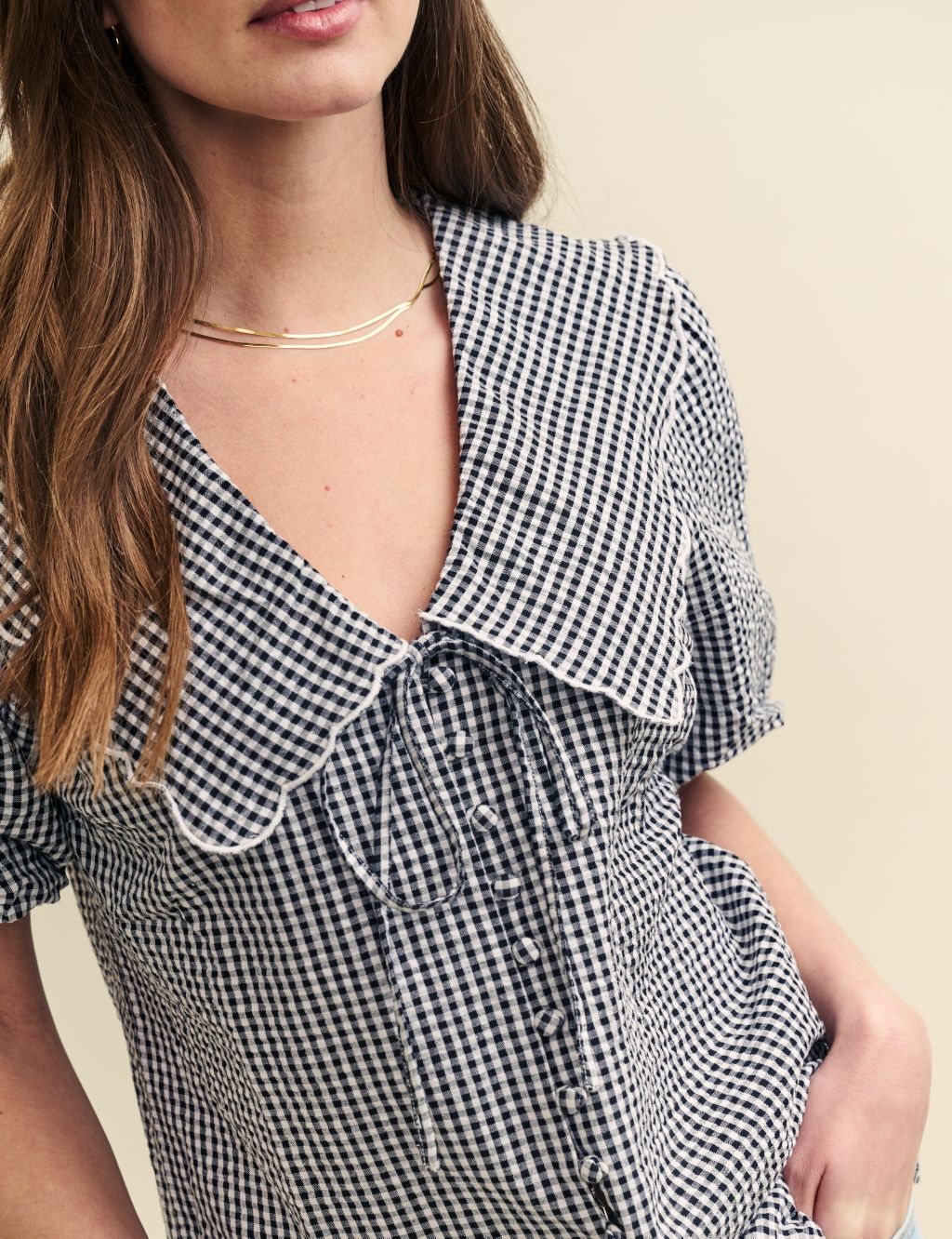 Pure Cotton Checked Relaxed Blouse 2 of 6