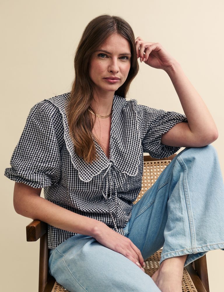 Pure Cotton Checked Relaxed Blouse 4 of 6