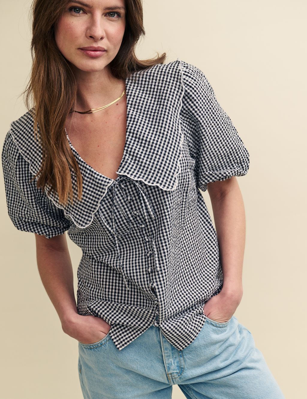 Pure Cotton Checked Relaxed Blouse 5 of 6